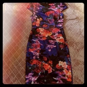 Betsey Johnson Dark Floral Print Cap Sleeve Dress